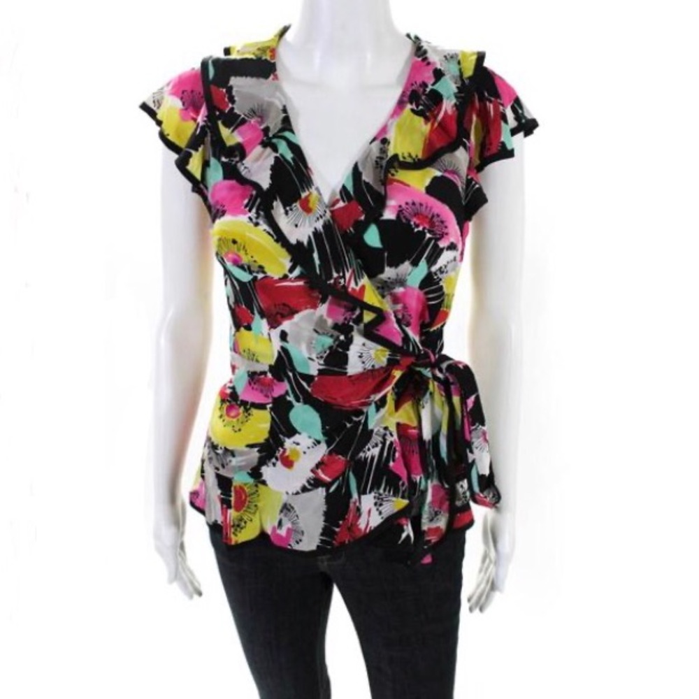 Nanette Lepore Floral Print Wrap Blouse Size 0